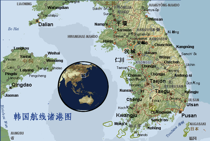韩国航线港口图